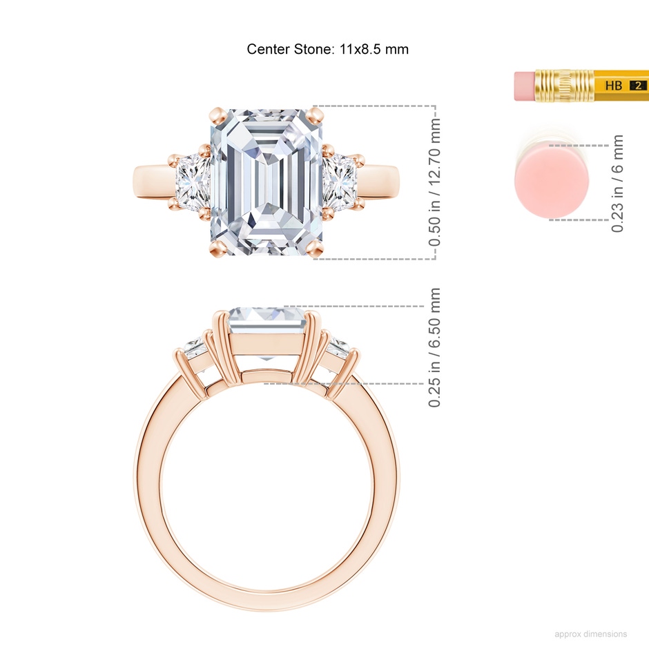 11x8.5mm FGVS Lab-Grown Diamond Three Stone Ring in 18K Rose Gold ruler