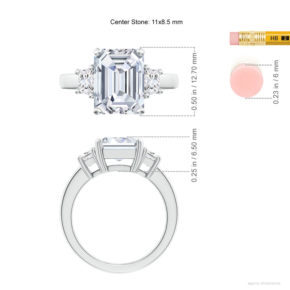 11x8.5mm FGVS Lab-Grown Diamond Three Stone Ring in P950 Platinum ruler