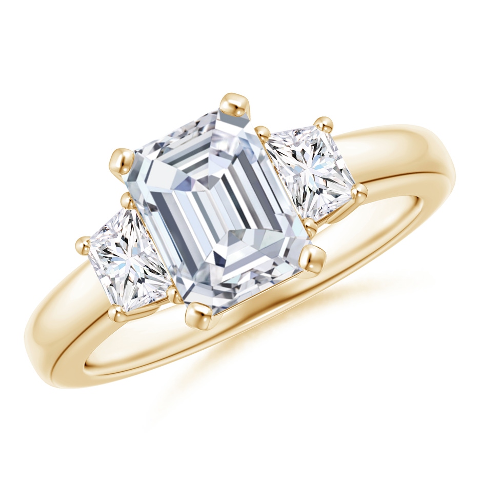 8x6mm FGVS Lab-Grown Diamond Three Stone Ring in Yellow Gold 