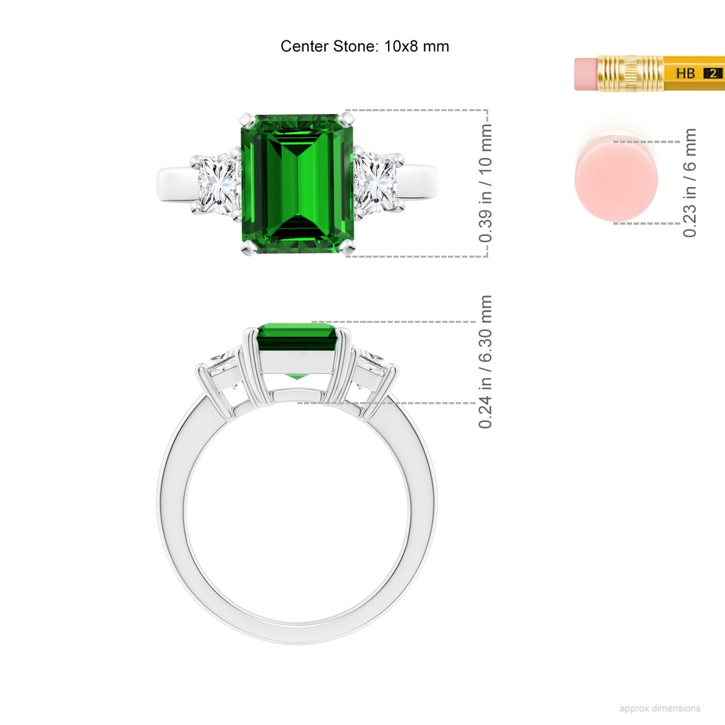 10x8mm Labgrown Lab-Grown Emerald and Diamond Three Stone Ring in P950 Platinum ruler