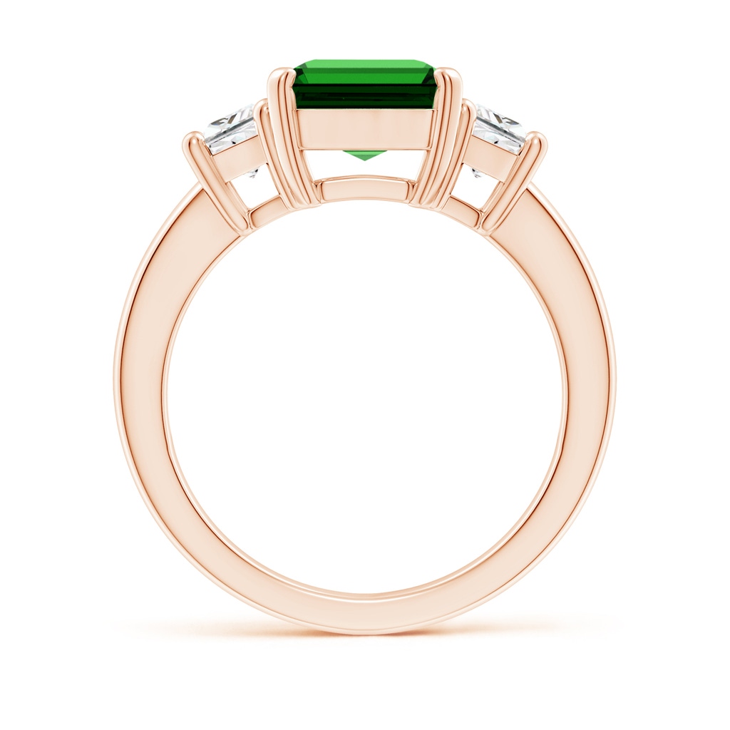 10x8mm Labgrown Lab-Grown Emerald and Diamond Three Stone Ring in Rose Gold - Side 199