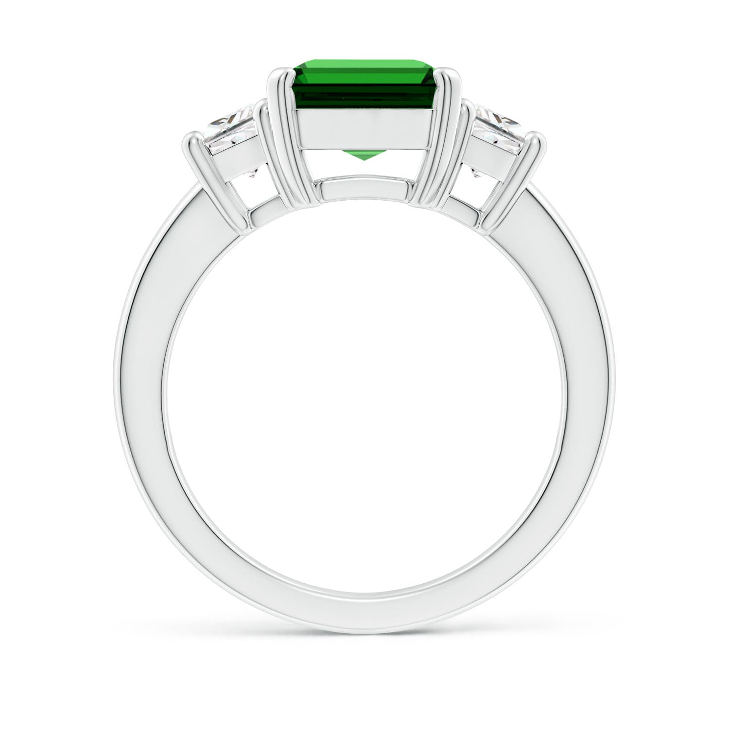 10x8mm Labgrown Lab-Grown Emerald and Diamond Three Stone Ring in White Gold