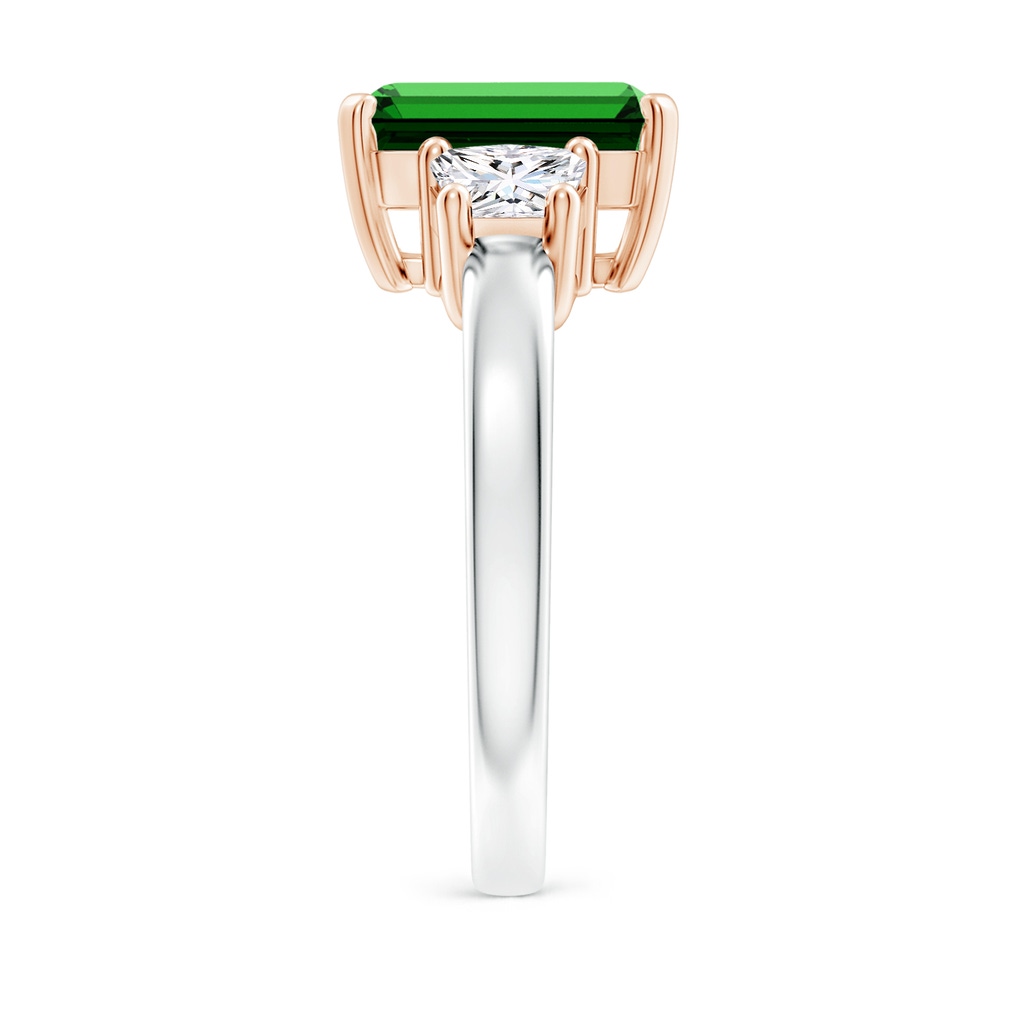 10x8mm Labgrown Lab-Grown Emerald and Diamond Three Stone Ring in White Gold Rose Gold Side 299