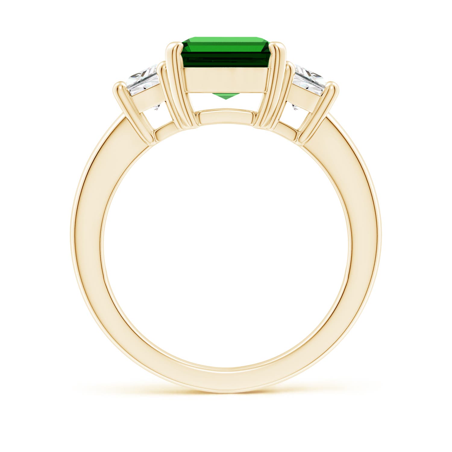 10x8mm Labgrown Lab-Grown Emerald and Diamond Three Stone Ring in Yellow Gold - side 3