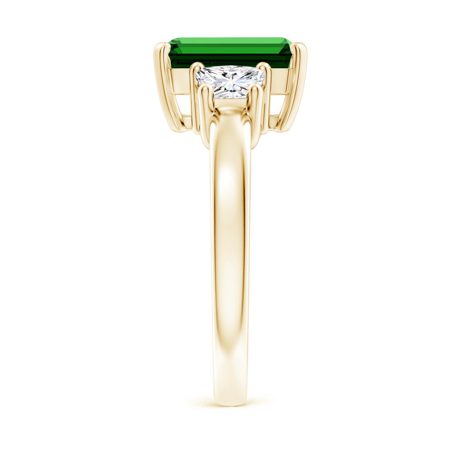 10x8mm Labgrown Lab-Grown Emerald and Diamond Three Stone Ring in Yellow Gold - side 4
