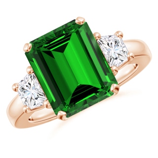 12x10mm Labgrown Lab-Grown Emerald and Diamond Three Stone Ring in Rose Gold