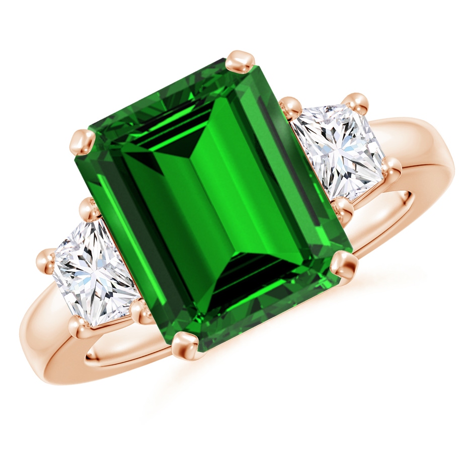 12x10mm Labgrown Lab-Grown Emerald and Diamond Three Stone Ring in Rose Gold 