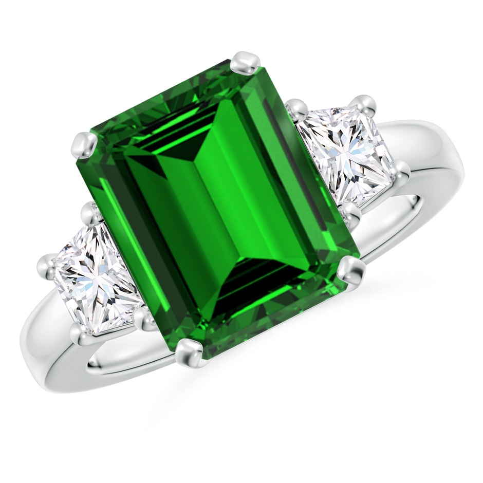 12x10mm Labgrown Lab-Grown Emerald and Diamond Three Stone Ring in White Gold 