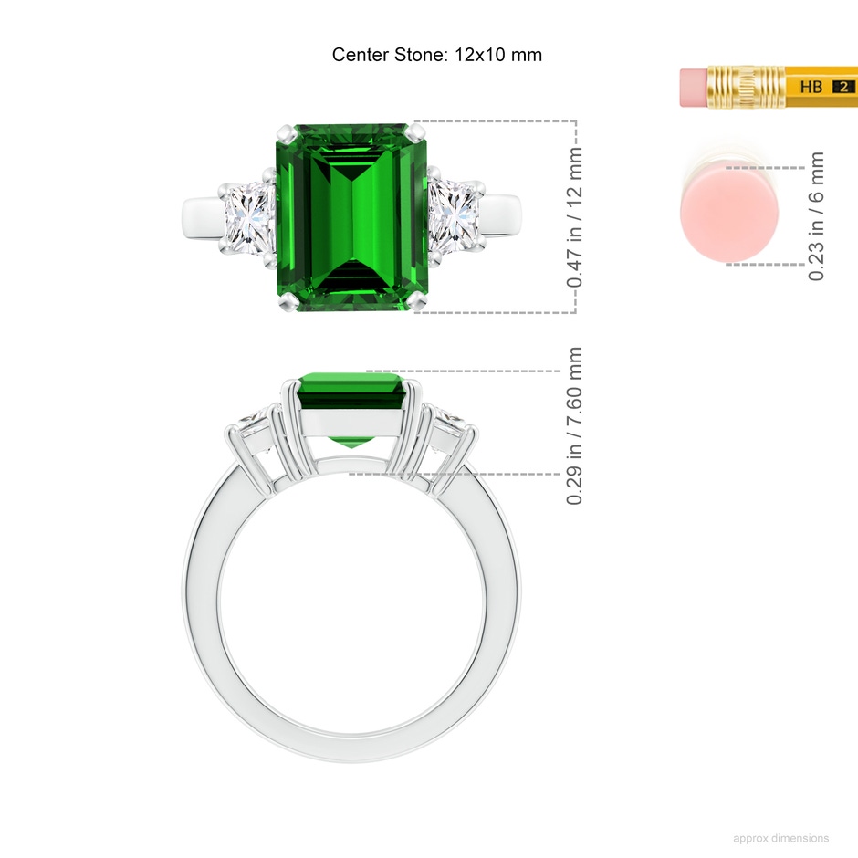 12x10mm Labgrown Lab-Grown Emerald and Diamond Three Stone Ring in White Gold ruler