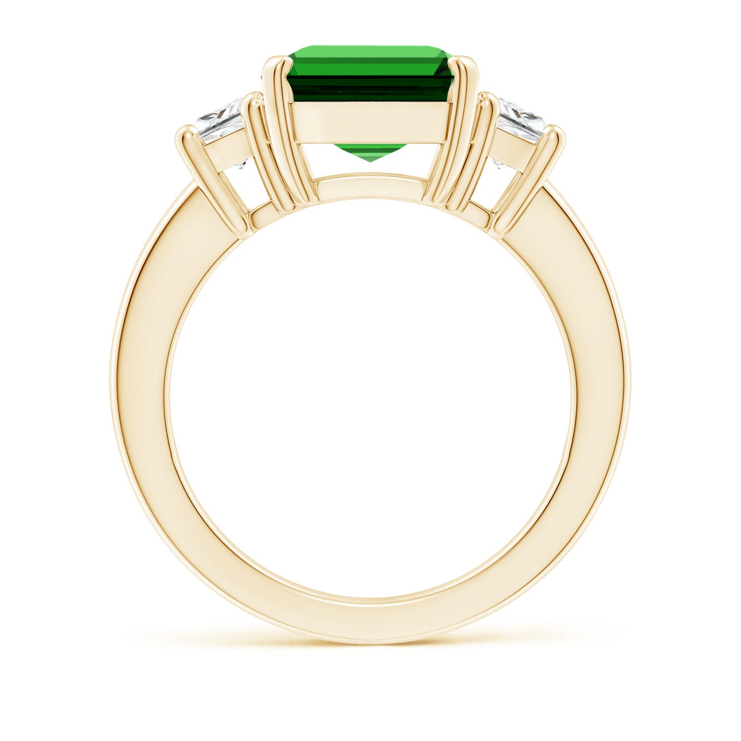 12x10mm Labgrown Lab-Grown Emerald and Diamond Three Stone Ring in Yellow Gold - side 3