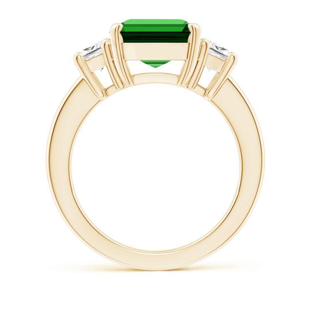 12x10mm Labgrown Lab-Grown Emerald and Diamond Three Stone Ring in Yellow Gold - side 3