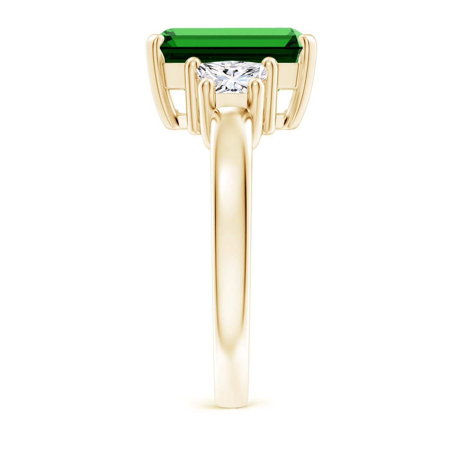 12x10mm Labgrown Lab-Grown Emerald and Diamond Three Stone Ring in Yellow Gold - side 4