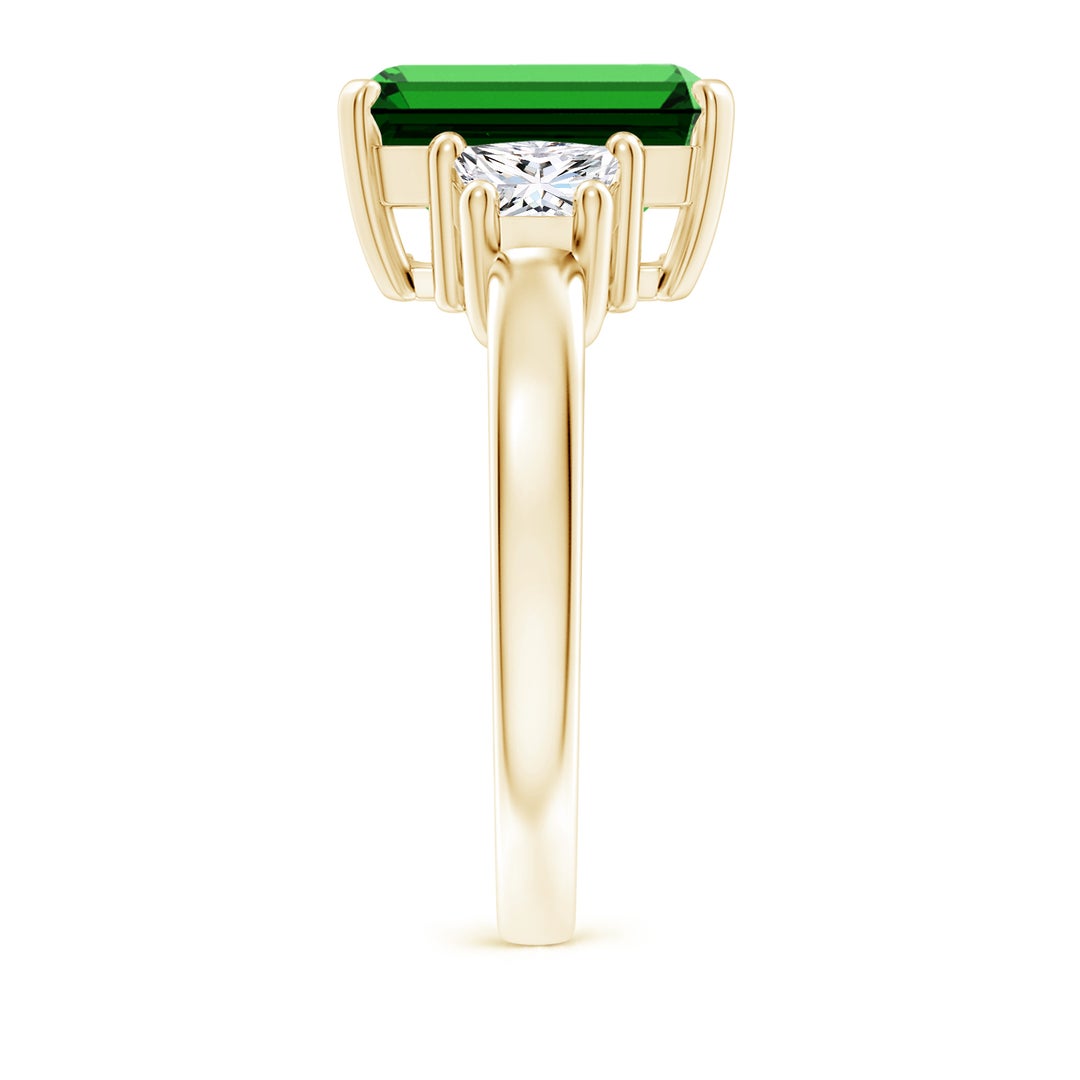 12x10mm Labgrown Lab-Grown Emerald and Diamond Three Stone Ring in Yellow Gold - side 4