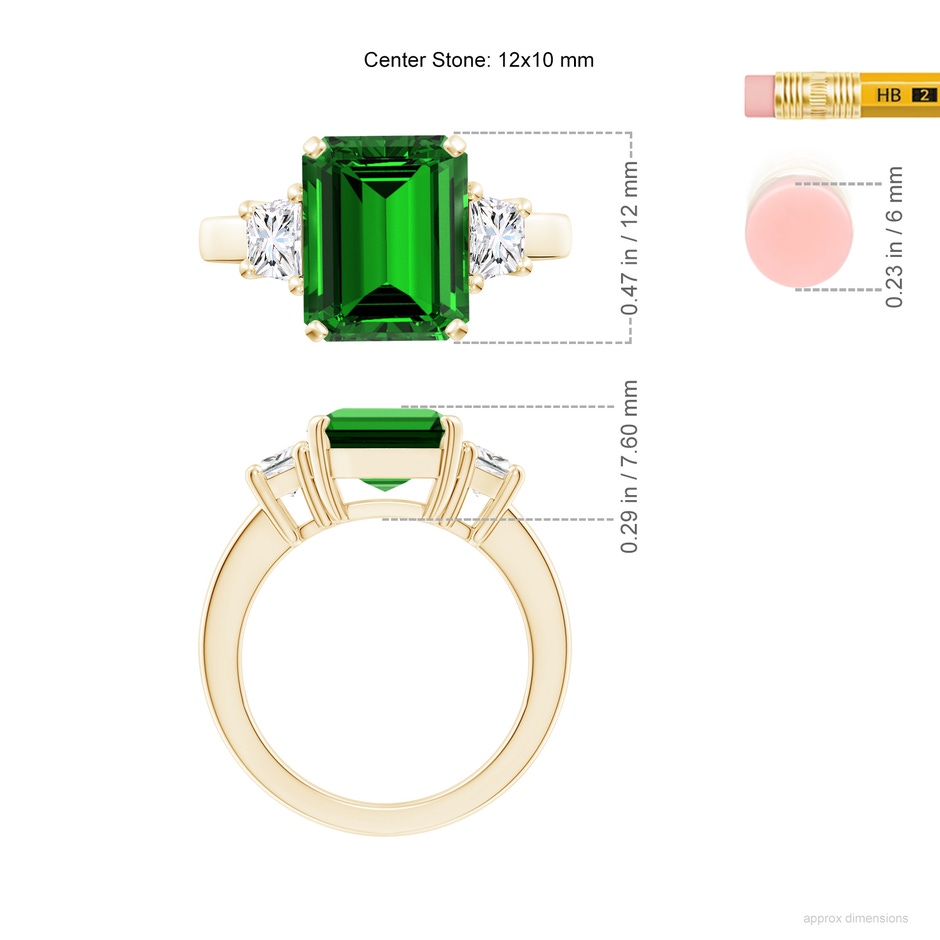 12x10mm Labgrown Lab-Grown Emerald and Diamond Three Stone Ring in Yellow Gold ruler