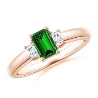 6x4mm Labgrown Lab-Grown Emerald and Diamond Three Stone Ring in 9K Rose Gold