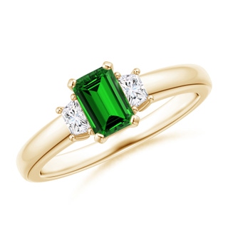6x4mm Labgrown Lab-Grown Emerald and Diamond Three Stone Ring in 9K Yellow Gold