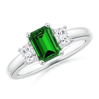 7x5mm Labgrown Lab-Grown Emerald and Diamond Three Stone Ring in P950 Platinum