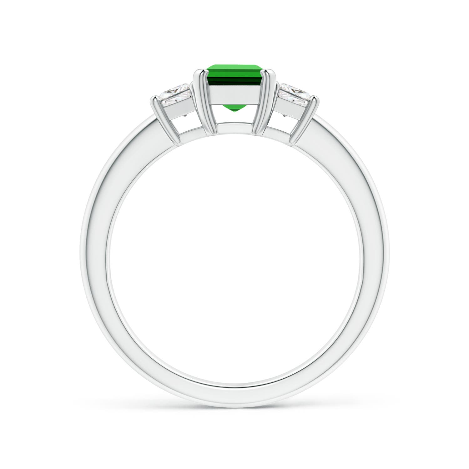7x5mm Labgrown Lab-Grown Emerald and Diamond Three Stone Ring in White Gold
