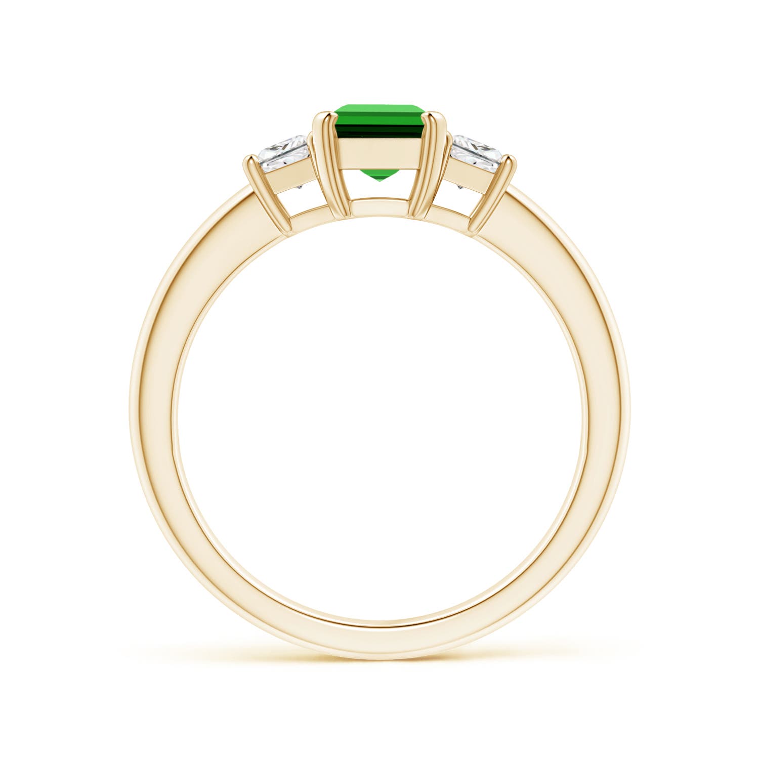 7x5mm Labgrown Lab-Grown Emerald and Diamond Three Stone Ring in Yellow Gold - side 3