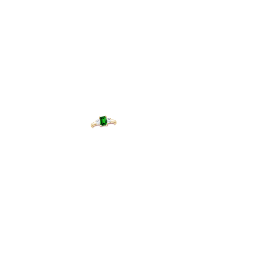 7x5mm Labgrown Lab-Grown Emerald and Diamond Three Stone Ring in Yellow Gold hand