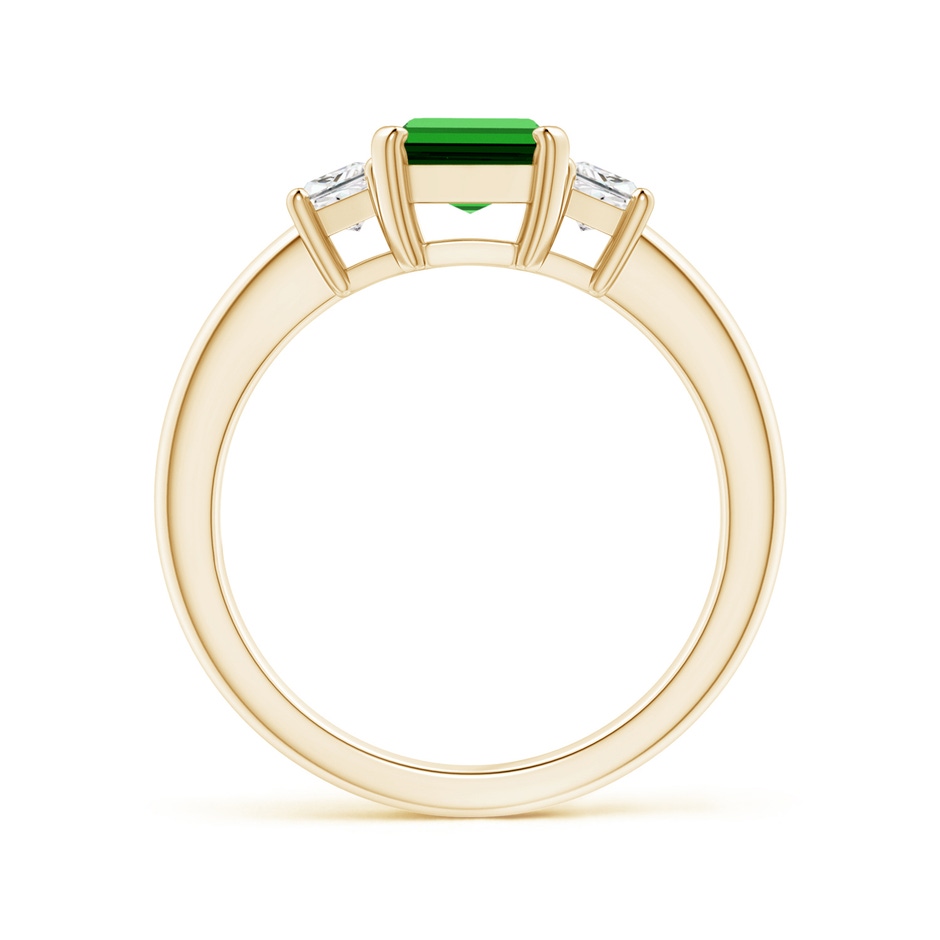 8x6mm Labgrown Lab-Grown Emerald-Cut Emerald and Trapezoid Diamond Three Stone Ring in Yellow Gold side 199