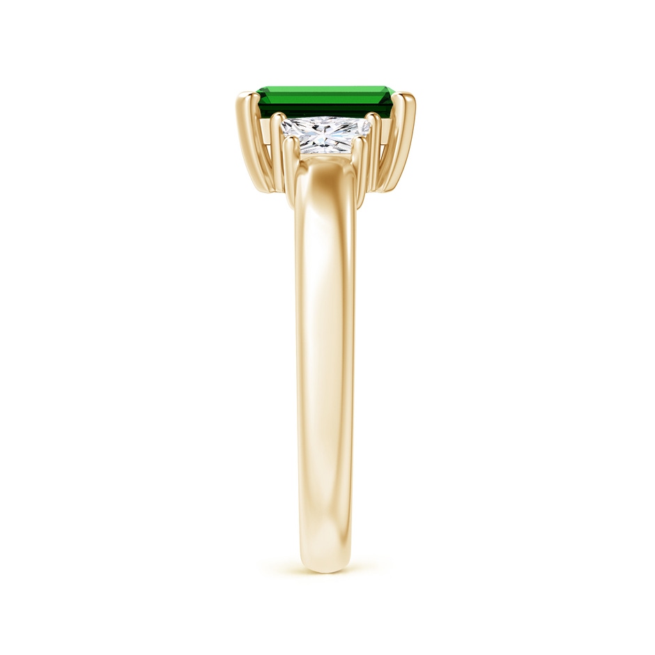 8x6mm Labgrown Lab-Grown Emerald-Cut Emerald and Trapezoid Diamond Three Stone Ring in Yellow Gold side 299
