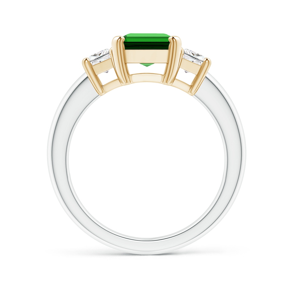 9x7mm Labgrown Lab-Grown Emerald-Cut Emerald and Trapezoid Diamond Three Stone Ring in 9K White Gold 9K Yellow Gold - side 199