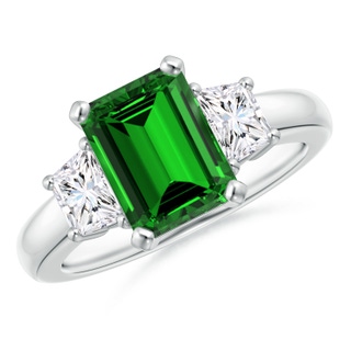 9x7mm Labgrown Lab-Grown Emerald and Diamond Three Stone Ring in P950 Platinum