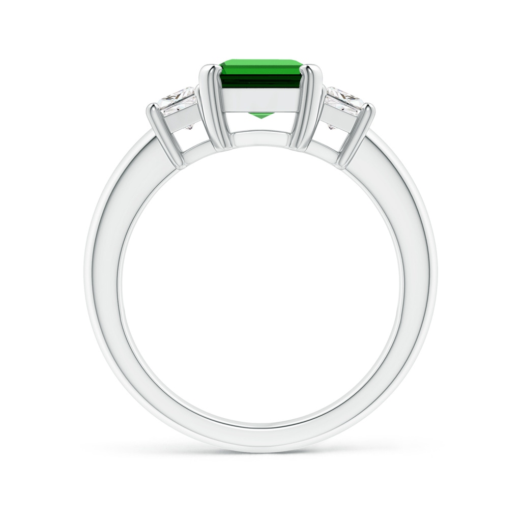 9x7mm Labgrown Lab-Grown Emerald-Cut Emerald and Trapezoid Diamond Three Stone Ring in P950 Platinum - side 199
