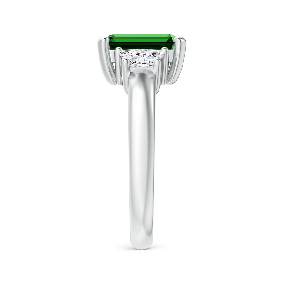 9x7mm Labgrown Lab-Grown Emerald-Cut Emerald and Trapezoid Diamond Three Stone Ring in White Gold side 299