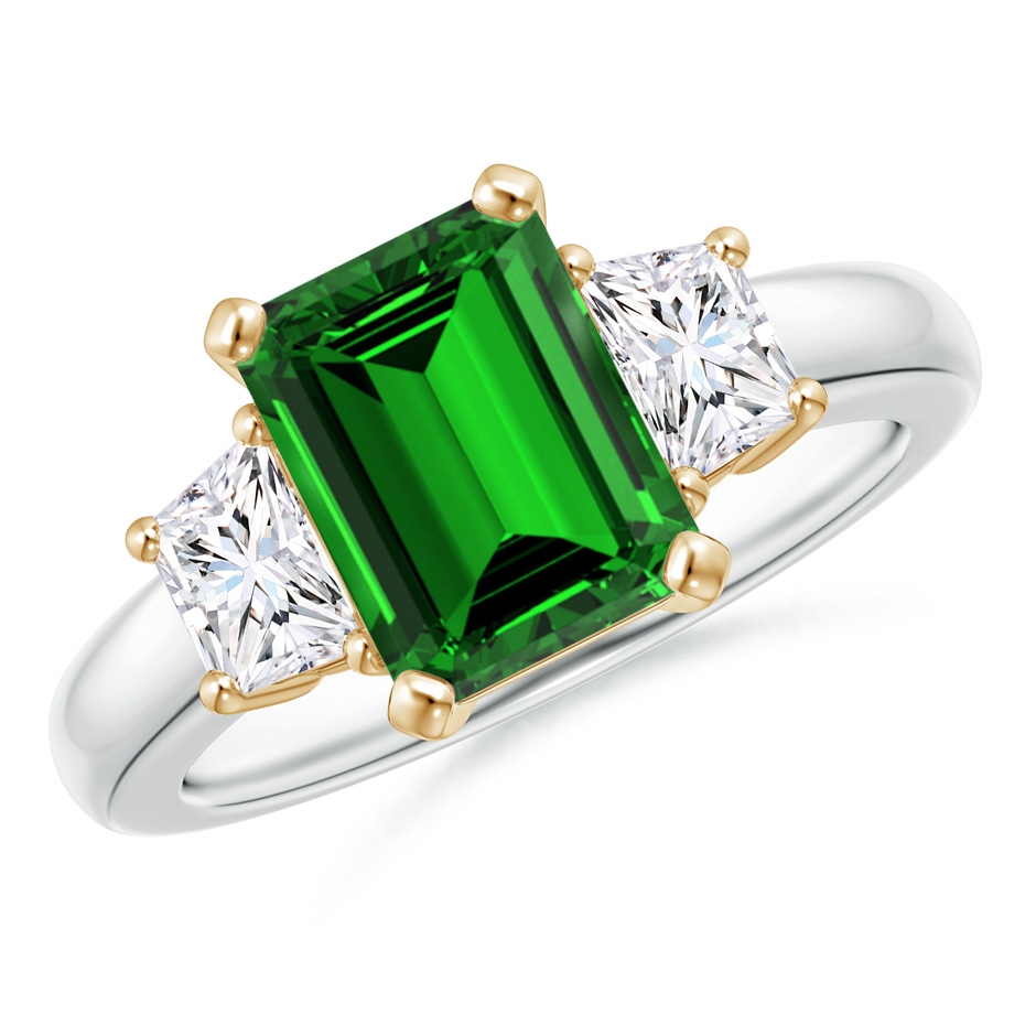 9x7mm Labgrown Lab-Grown Emerald and Diamond Three Stone Ring in White Gold Yellow Gold 