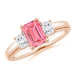 7x5mm Labgrown Lab-Grown Fancy Intense Pink and White Diamond Three Stone Ring in 18K Rose Gold