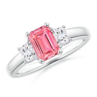 7x5mm Labgrown Lab-Grown Fancy Intense Pink and White Diamond Three Stone Ring in P950 Platinum