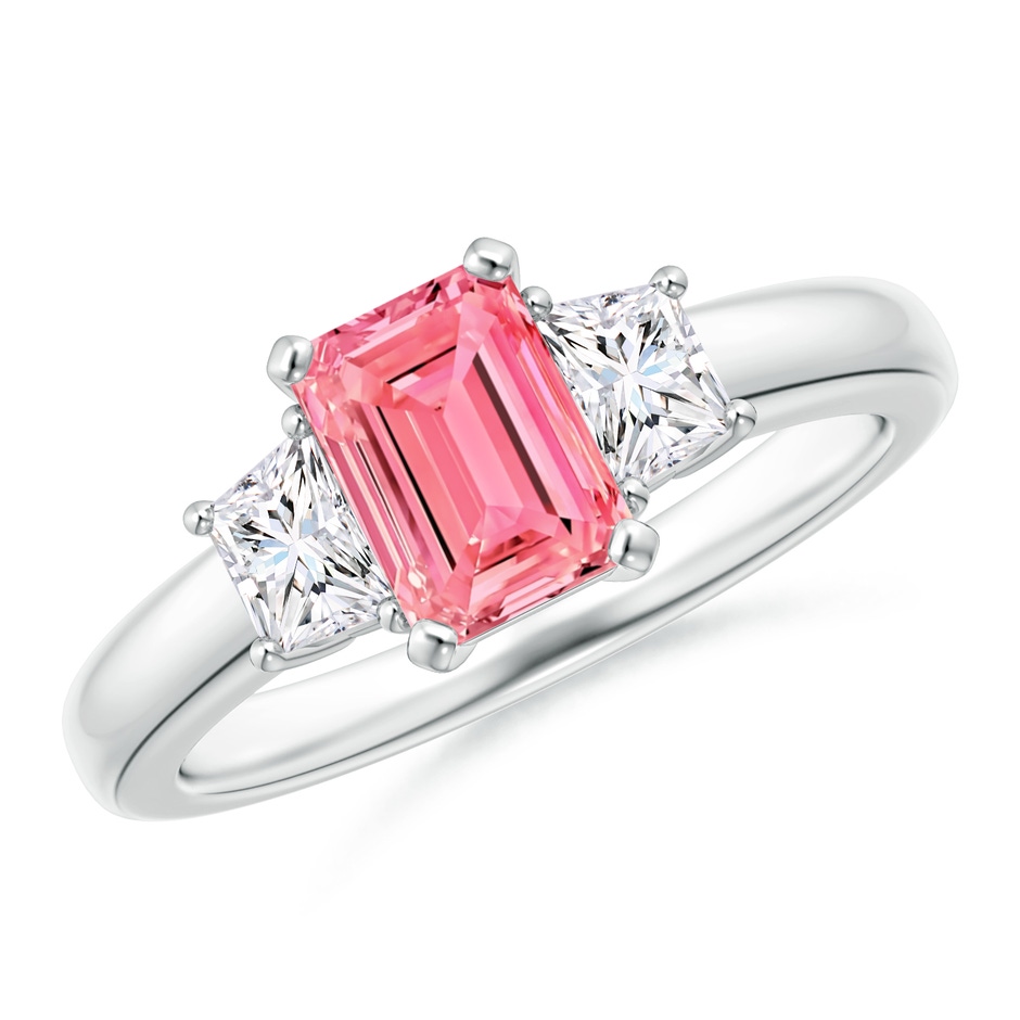 7x5mm Labgrown Lab-Grown Fancy Intense Pink and White Diamond Three Stone Ring in S999 Silver 