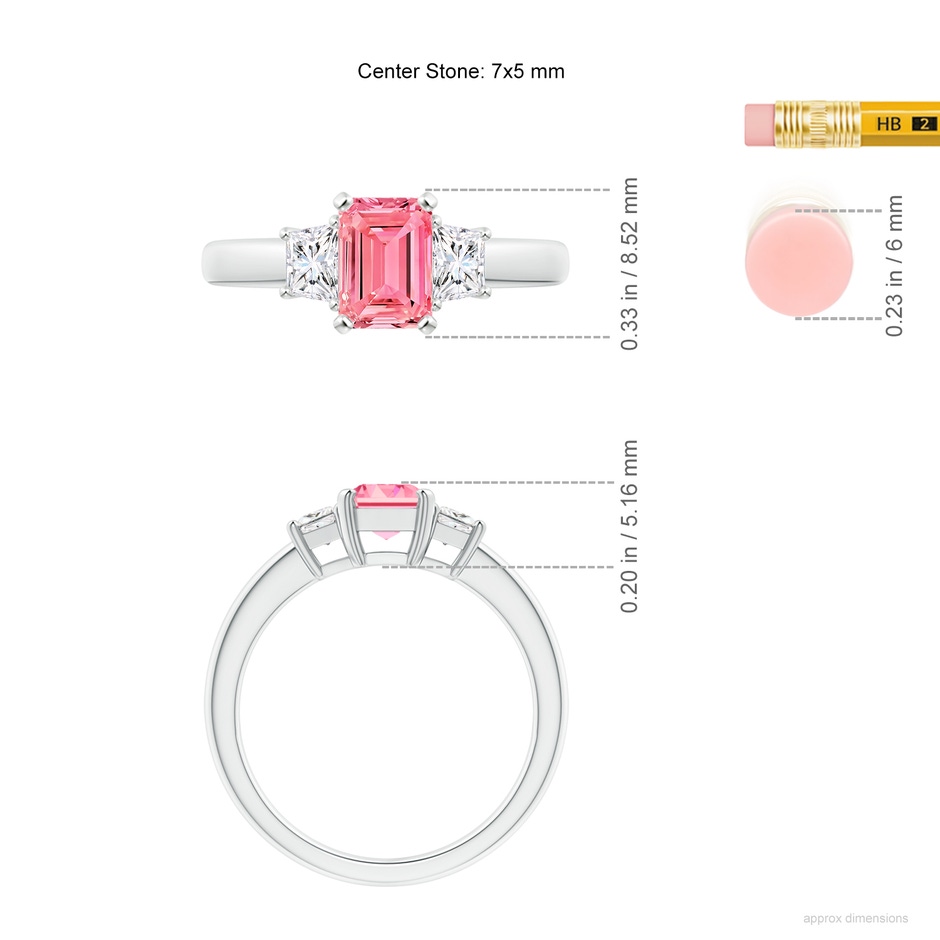 7x5mm Labgrown Lab-Grown Fancy Intense Pink and White Diamond Three Stone Ring in S999 Silver ruler