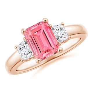 8x6mm Labgrown Lab-Grown Fancy Intense Pink and White Diamond Three Stone Ring in 10K Rose Gold