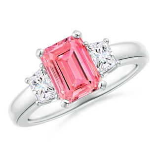 8x6mm Labgrown Lab-Grown Fancy Intense Pink and White Diamond Three Stone Ring in P950 Platinum