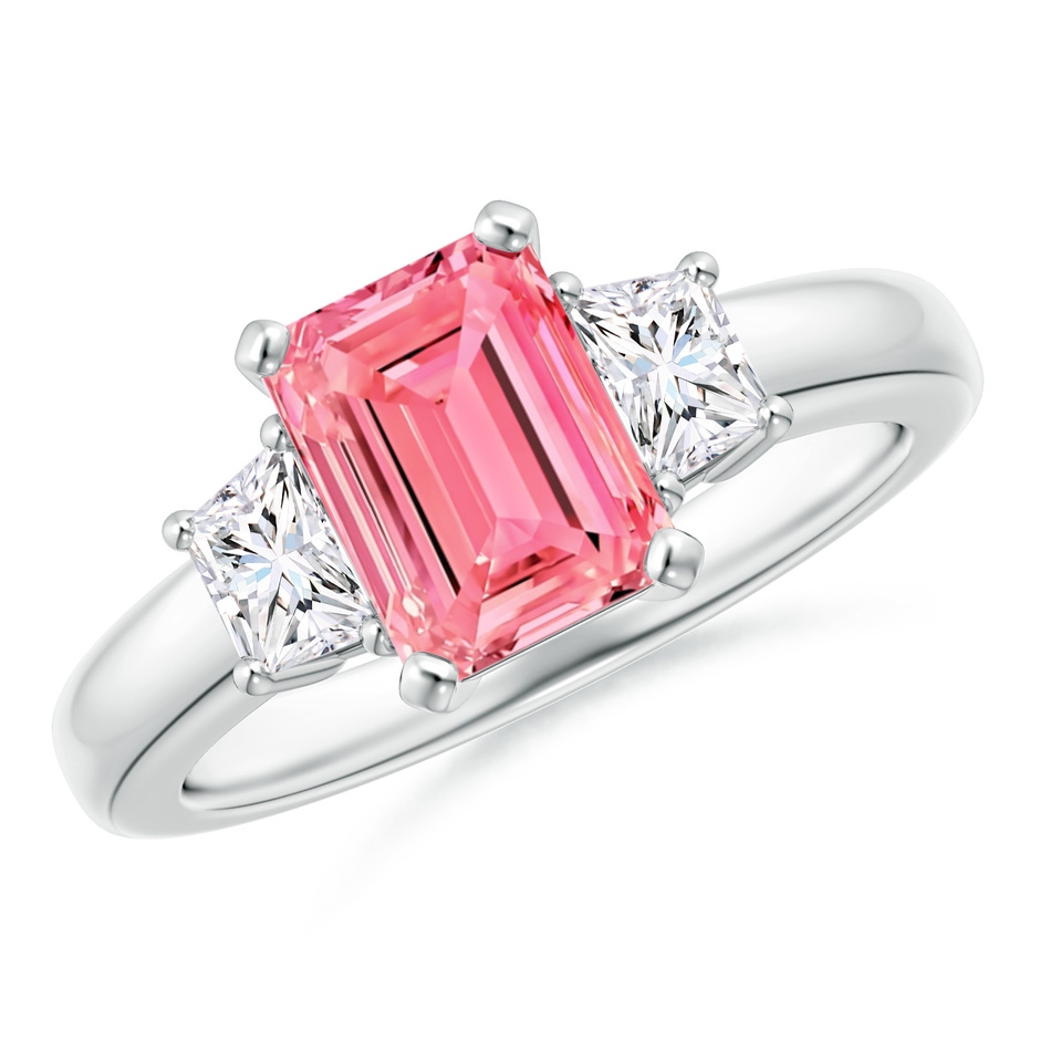 8x6mm Labgrown Lab-Grown Fancy Intense Pink and White Diamond Three Stone Ring in White Gold 