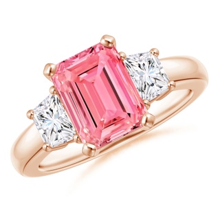 9x7mm Labgrown Lab-Grown Fancy Intense Pink and White Diamond Three Stone Ring in 10K Rose Gold