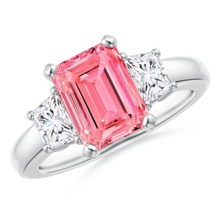 9x7mm Labgrown Lab-Grown Fancy Intense Pink and White Diamond Three Stone Ring in S999 Silver