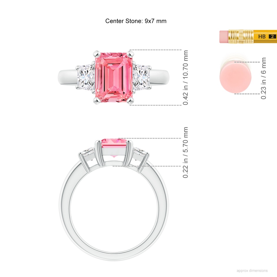 9x7mm Labgrown Lab-Grown Fancy Intense Pink and White Diamond Three Stone Ring in S999 Silver ruler