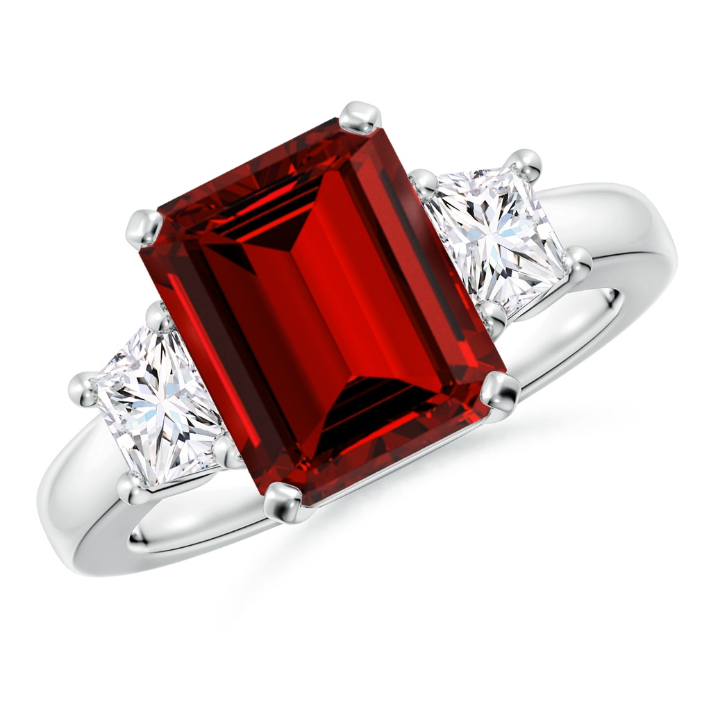 10x8mm Labgrown Lab-Grown Ruby and Diamond Three Stone Ring in White Gold