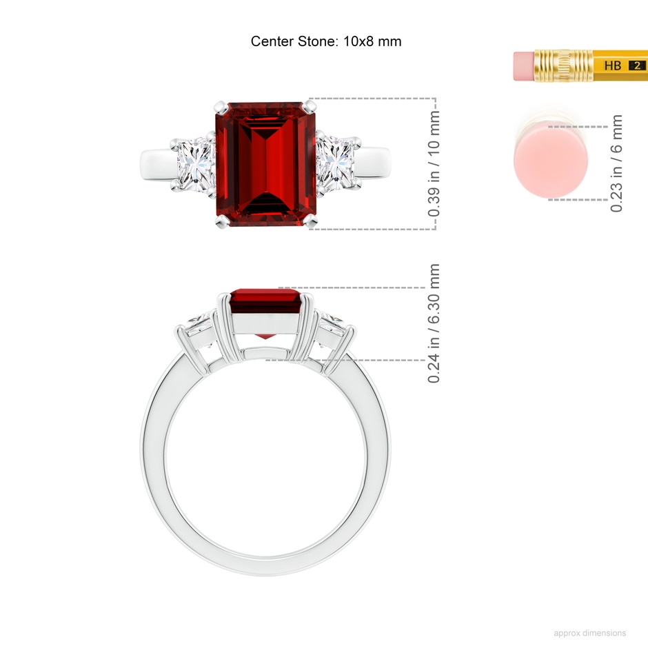 10x8mm Labgrown Lab-Grown Ruby and Lab Diamond Three Stone Ring in White Gold ruler