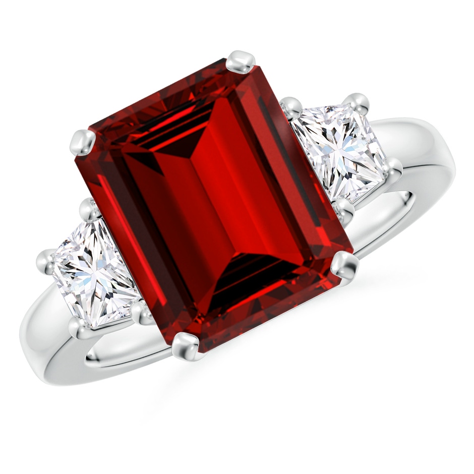12x10mm Labgrown Lab-Grown Ruby and Lab Diamond Three Stone Ring in White Gold 