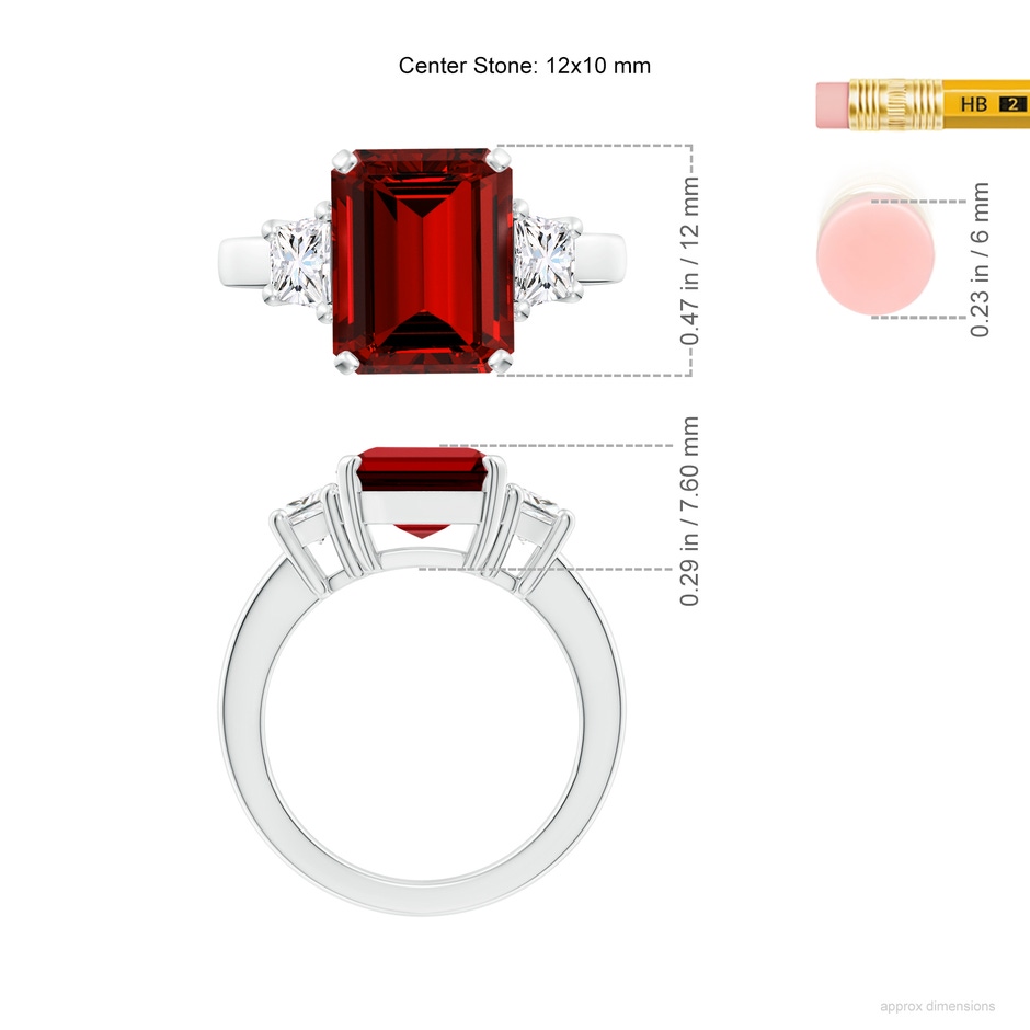 12x10mm Labgrown Lab-Grown Ruby and Lab Diamond Three Stone Ring in White Gold ruler