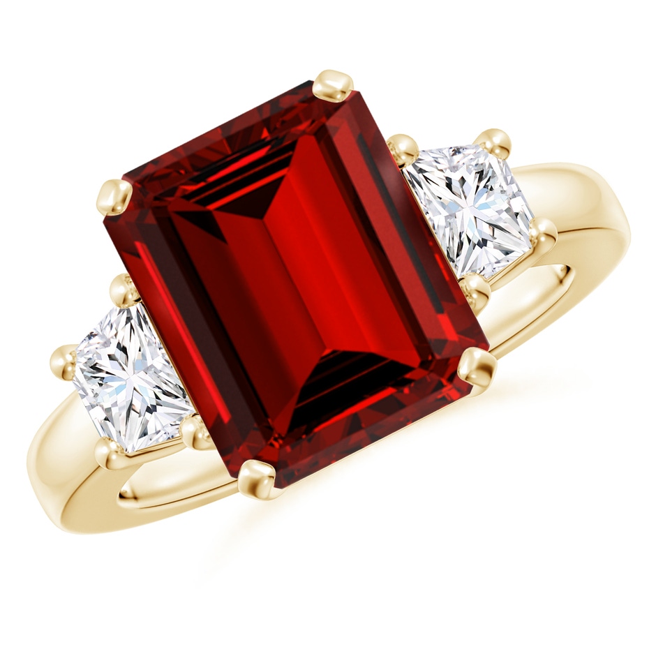 12x10mm Labgrown Lab-Grown Ruby and Lab Diamond Three Stone Ring in Yellow Gold 