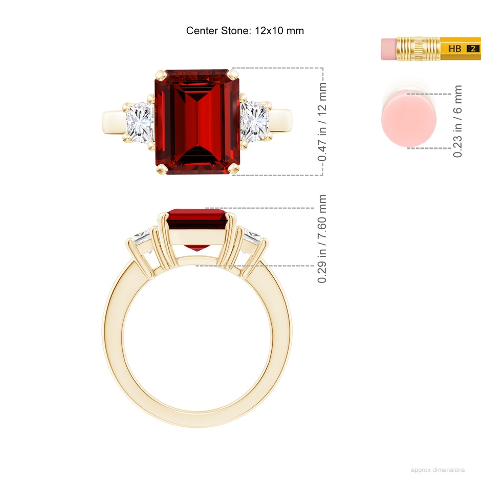 12x10mm Labgrown Lab-Grown Ruby and Lab Diamond Three Stone Ring in Yellow Gold ruler