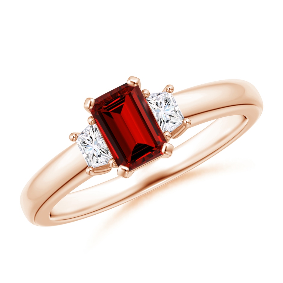 6x4mm Labgrown Lab-Grown Ruby and Lab Diamond Three Stone Ring in Rose Gold 