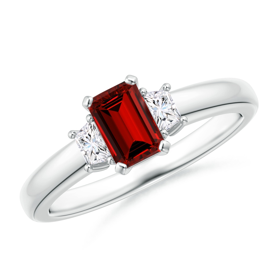 6x4mm Labgrown Lab-Grown Ruby and Lab Diamond Three Stone Ring in White Gold 