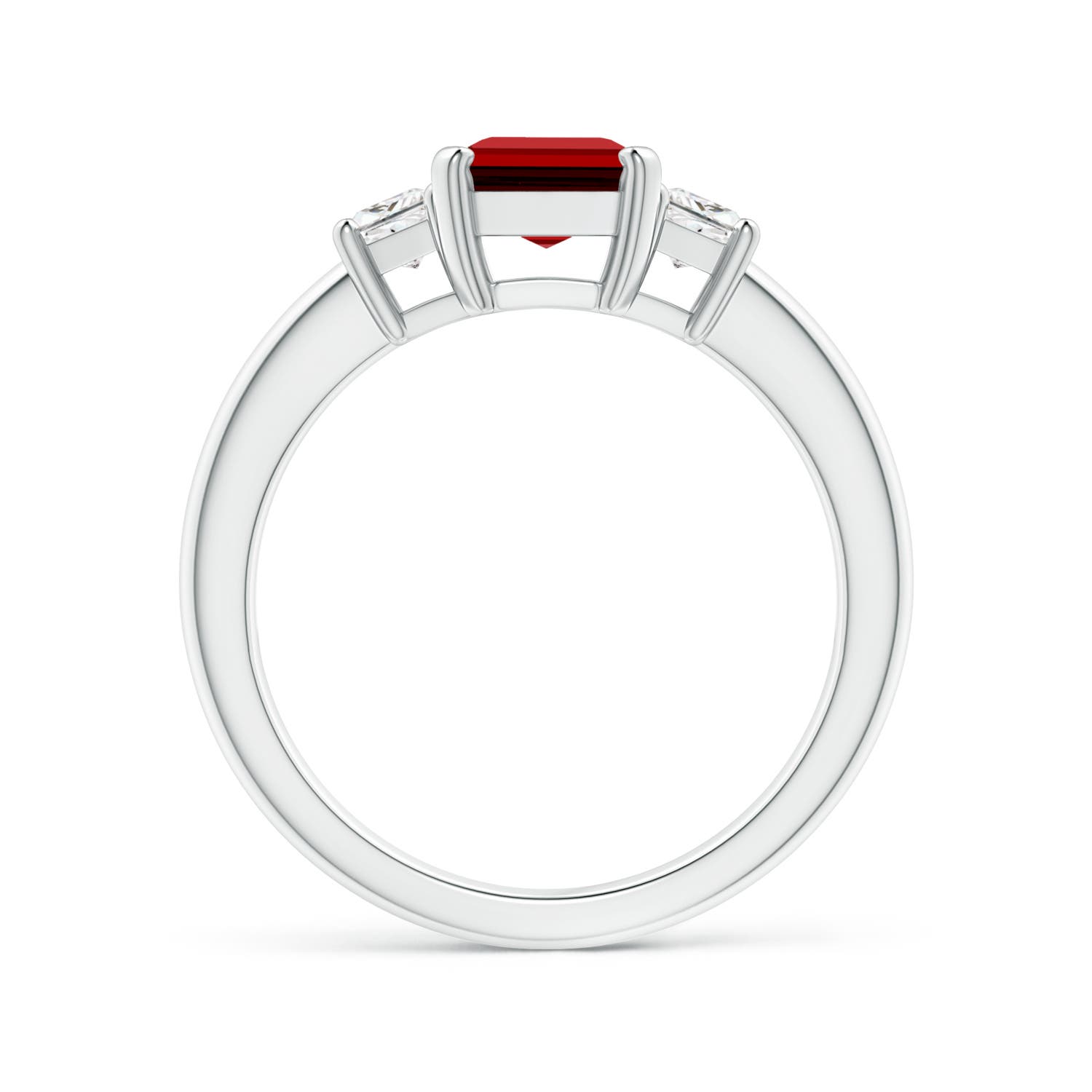 8x6mm Labgrown Lab-Grown Ruby and Lab Diamond Three Stone Ring in P950 Platinum